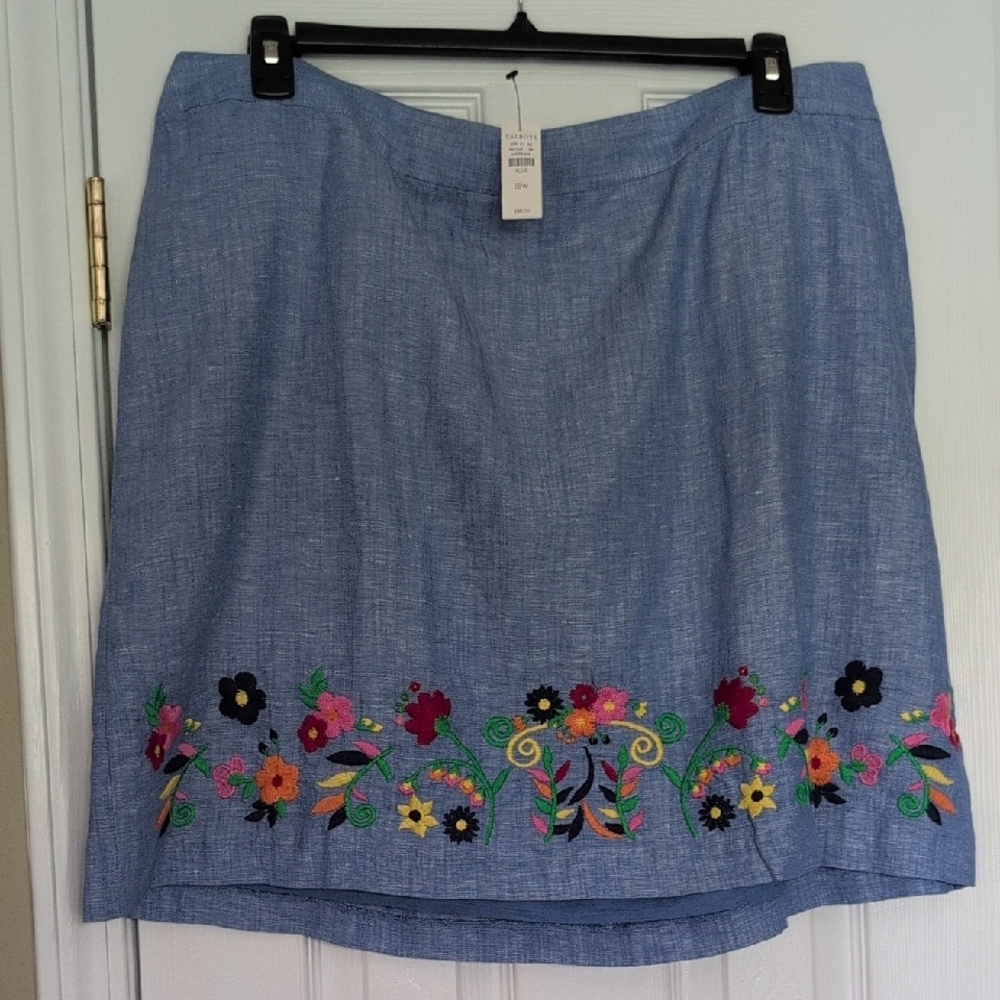 Talbots Red and Pink Embellished A-Line Skirt